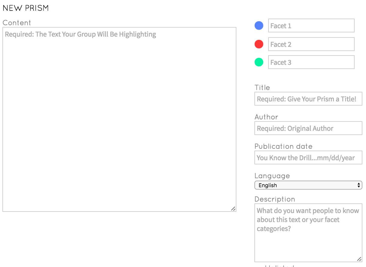 prism creation interface