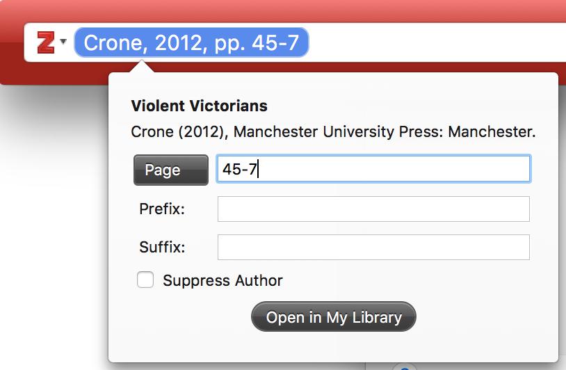 zotero give page numbers to citation